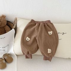 Hàng QC - Quần bo gấu nhung lót lông cừu thêu gấu cute đáng yêu mùa đông cho bé hot hit