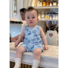 Combo 3 bộ ba lỗ thông hơi hoạt hình khủng long cute đáng yêu thoáng khí cho bé trai mùa hè