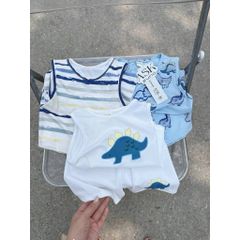 Combo 3 bộ ba lỗ thông hơi hoạt hình khủng long cute đáng yêu thoáng khí cho bé trai mùa hè
