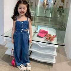 Hàng QC - Set áo yếm kèm quần suông jean cho bé gái mùa hè phong cách hàn quốc mặc đi chơi đi biển