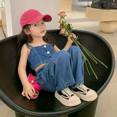 Hàng QC - Set áo yếm kèm quần suông jean cho bé gái mùa hè phong cách hàn quốc mặc đi chơi đi biển