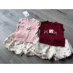 Set áo thun cánh tiên thỏ con nơ xinh xắn kèm quần bí bồng chấm bi điệu đà phong cách hàn quốc mùa hè mát mẻ cho bé gái