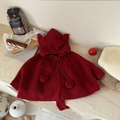 Hàng QC Áo choàng len mùa đông buộc dây có mũ ấm áp dễ thương xinh xắn phong cách hàn quốc cho bé gái nhiều màu
