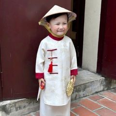 Áo dài cách tân gấm hoa văn cao cấp cho bé trai mặc đi chơi Tết 10-30kg