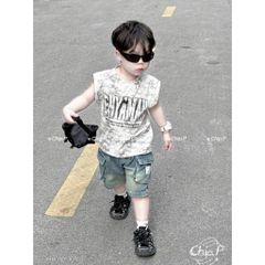 Set áo ba lỗ loang chữ kèm quần short jean túi hộp hottrend cho bé trai boy phố mùa hè