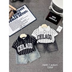 Set bộ bé trai áo polo kẻ CHI kèm quần short túi hộp mùa hè mặc đi chơi đi học