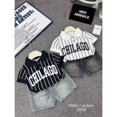 Set bộ bé trai áo polo kẻ CHI kèm quần short túi hộp mùa hè mặc đi chơi đi học