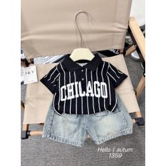 Set bộ bé trai áo polo kẻ CHI kèm quần short túi hộp mùa hè mặc đi chơi đi học