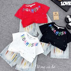 Set bộ bé trai áo thun chữ mix quần short jean bò hottrend mùa hè cận chất 10-30kg