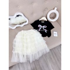 Set áo cotton kèm chân váy voan công chúa bồng xòe dáng dài xinh xắn điệu đà cho bé gái 10-30kg