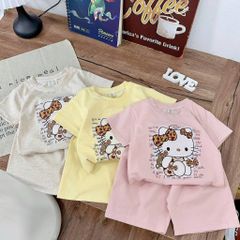 Set bộ thun cotton hello kitty da báo xinh xắn cute đáng yêu mát mẻ mùa hè cho bé gái