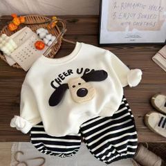 Hàng QC Bộ nỉ lót lông chó cún con cute đáng yêu kẻ dễ thương hàn quốc hottrend cho bé ấm áp thu đông