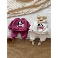 Hàng QC - Set bộ chó con lông cừu ấm áp dày dặn trần bông cute đáng yêu cho bé mùa đông