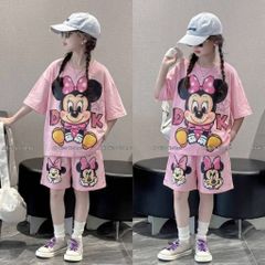Bộ thun cotton micky xinh xắn dễ thương mùa hè mát mẻ thoáng khí cho bé gái kèm ảnh thật cận chất