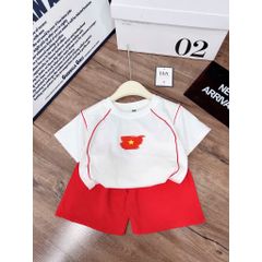 Set bộ áo thun Việt Nam cotton mát mẻ thoáng khí mùa hè kèm mũ ảnh cận chất hottrend cho bé trai
