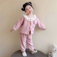 Set bộ thỏ con lông cừu phối ren cổ xinh xắn điệu đà ấm áp dày dặn mùa đông cho bé gái 10-30kg kèm ảnh thật