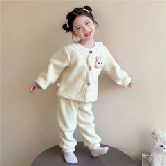 Set bộ thỏ con lông cừu phối ren cổ xinh xắn điệu đà ấm áp dày dặn mùa đông cho bé gái 10-30kg kèm ảnh thật