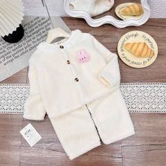Set bộ thỏ con lông cừu phối ren cổ xinh xắn điệu đà ấm áp dày dặn mùa đông cho bé gái 10-30kg kèm ảnh thật