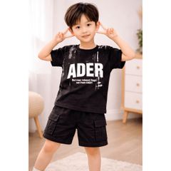 Set bộ bé trai áo thun chữ kèm quần short kaki túi hộp mùa hè mát mẻ thoáng khí kèm ảnh thật
