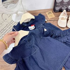 Set bộ jean bò hello kitty tay cánh tiên điệu đà mùa hè hot hit cho bé gái xinh xắn 10-30kg kèm ảnh thật