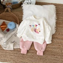 Hàng QC - Set bộ bé gái nỉ gấu cute quần bo gấu ấm áp dày dặn thu đông hot hit dễ thương đáng yêu