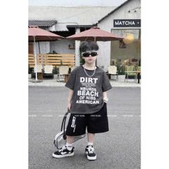 Hàng QC - Set áo thun kẻ chữ kèm quần short phong cách hàn quốc mùa hè mát mẻ thoáng khí cho bé trai  15-25kg