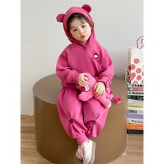 Hàng QC Set bộ nỉ gấu dâu xinh xắn dễ thương đáng yêu ấm áp dày dặn mùa đông cho bé gái kèm túi gấu bông