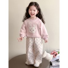 Hàng QC - Set bộ nỉ thỏ con phối hoa nhí xinh xắn dễ thương vintage ấm áp thu đông hottrend cho bé gái