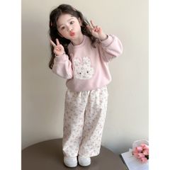 Hàng QC - Set bộ nỉ thỏ con phối hoa nhí xinh xắn dễ thương vintage ấm áp thu đông hottrend cho bé gái
