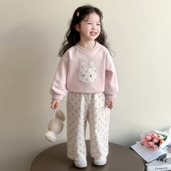 Hàng QC - Set bộ nỉ thỏ con phối hoa nhí xinh xắn dễ thương vintage ấm áp thu đông hottrend cho bé gái