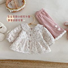 Hàng QC - Áo hoa nhí khoác ngoài mùa đông babydoll trần bông cổ sen tay bo ấm áp xinh xắn vintage hàn quốc cho bé gái