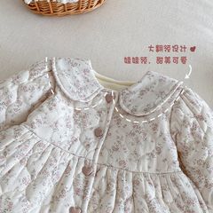Hàng QC - Áo hoa nhí khoác ngoài mùa đông babydoll trần bông cổ sen tay bo ấm áp xinh xắn vintage hàn quốc cho bé gái