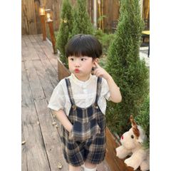 Set áo sơ mi kèm nơ và quần dạ kẻ phong cách hàn quốc vintage mặc đi chơi cho bé trai 6-15kg kèm ảnh cận chất