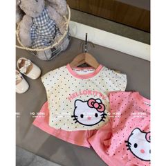 Bộ thun cotton mềm mịn hello kitty dễ thương đáng yêu xinh xắn mùa hè cho bé gái