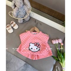 Bộ thun cotton mềm mịn hello kitty dễ thương đáng yêu xinh xắn mùa hè cho bé gái