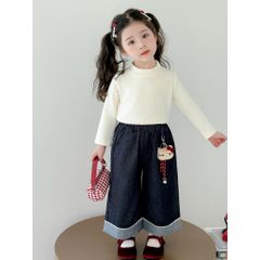 Hàng QC - Set áo len cardigan hello kitty cài cúc ấm áp xinh xắn dày dặn kèm quần jean ống suông mùa đông vintage cho bé