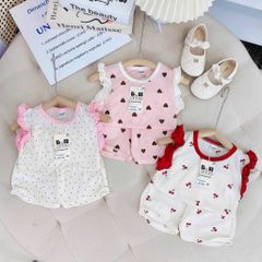 Bộ thun tăm lạnh sát nách cánh tiên xinh xắn dễ thương mát mẻ mùa hè cho bé gái 8-18kg