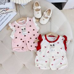 Bộ thun tăm lạnh sát nách cánh tiên xinh xắn dễ thương mát mẻ mùa hè cho bé gái 8-18kg
