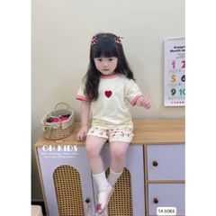 Set bộ thun cotton trái tim đáng yêu xinh xắn dễ thương cho bé gái mùa hè 7-14kg