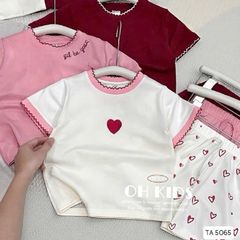 Set bộ thun cotton trái tim đáng yêu xinh xắn dễ thương cho bé gái mùa hè 7-14kg