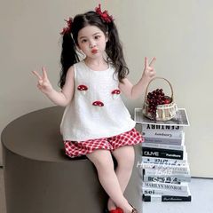 Set bộ đũi nấm kẻ xinh xắn dễ thương mát mẻ mùa hè cho bé gái phong cách hàn quốc 8-20kg kèm ảnh thật