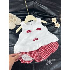 Set bộ đũi nấm kẻ xinh xắn dễ thương mát mẻ mùa hè cho bé gái phong cách hàn quốc 8-20kg kèm ảnh thật