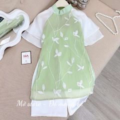 Áo dài cách tân lụa hoa tay bèo TẾT cho bé gái kèm quần, set 2 món áo dài cho bé gái 10-30kg kèm ảnh thật