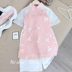 Áo dài cách tân lụa hoa tay bèo TẾT cho bé gái kèm quần, set 2 món áo dài cho bé gái 10-30kg kèm ảnh thật