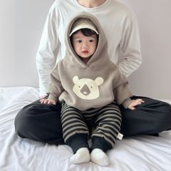 Hàng QC Set áo hoodie kèm quần nỉ kẻ thêu gấu cute dễ thương đáng yêu ấm áp dày dặn cho bé trai thu đông