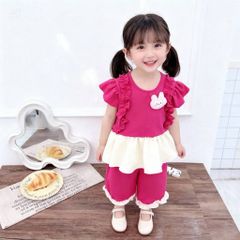 Set bộ bé gái bèo đính thỏ con cute xinh xắn dễ thương mát mẻ mùa hè 10-30kg kèm ảnh thật