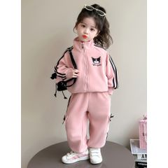 Hàng QC - Set bộ bé gái nỉ kuromi dễ thương đáng yêu viền tay kẻ ấm áp dày dặn mùa đông