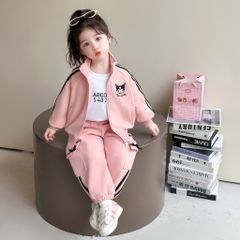 Hàng QC - Set bộ bé gái nỉ kuromi dễ thương đáng yêu viền tay kẻ ấm áp dày dặn mùa đông