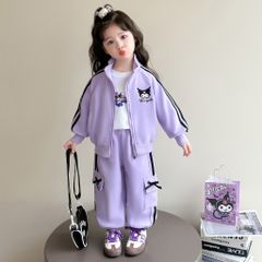 Hàng QC - Set bộ bé gái nỉ kuromi dễ thương đáng yêu viền tay kẻ ấm áp dày dặn mùa đông