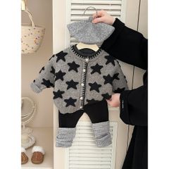 Hàng QC Áo len cardigan ngôi sao dễ thương xinh xắn ấm áp dày dặn kèm quần legging len mùa đông cho bé gái